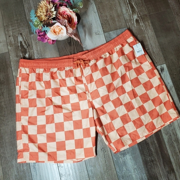 NWT Mad Engine Men's Orange Checked Swim Trunks Size XXL - Picture 14 of 14